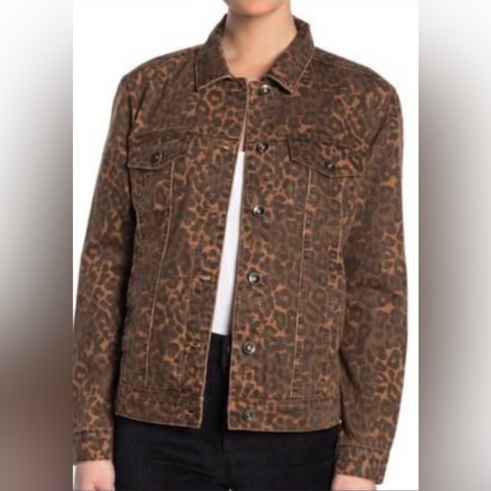NWT Tractr BLU Leopard Print denim jacket SZ S
